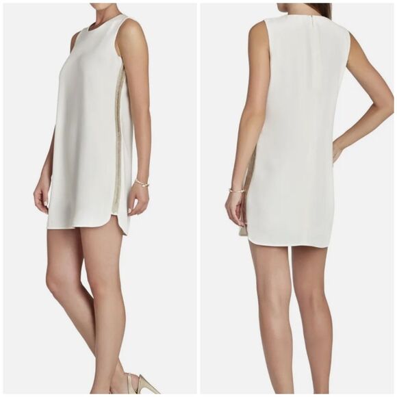 BCBGMAXAZRIA Onyx White Beaded Mini Shift Dress w/ Silver Metallic Size S $338 - Picture 14 of 14
